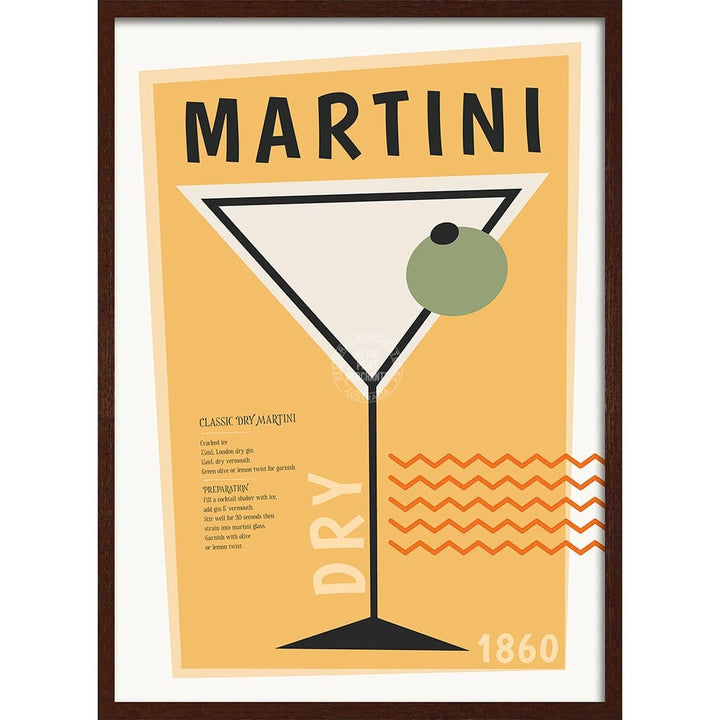 Dry Martini Cocktail | Worldwide A4 210 X 297Mm 8.3 11.7 Inches / Framed Print: Chocolate Oak