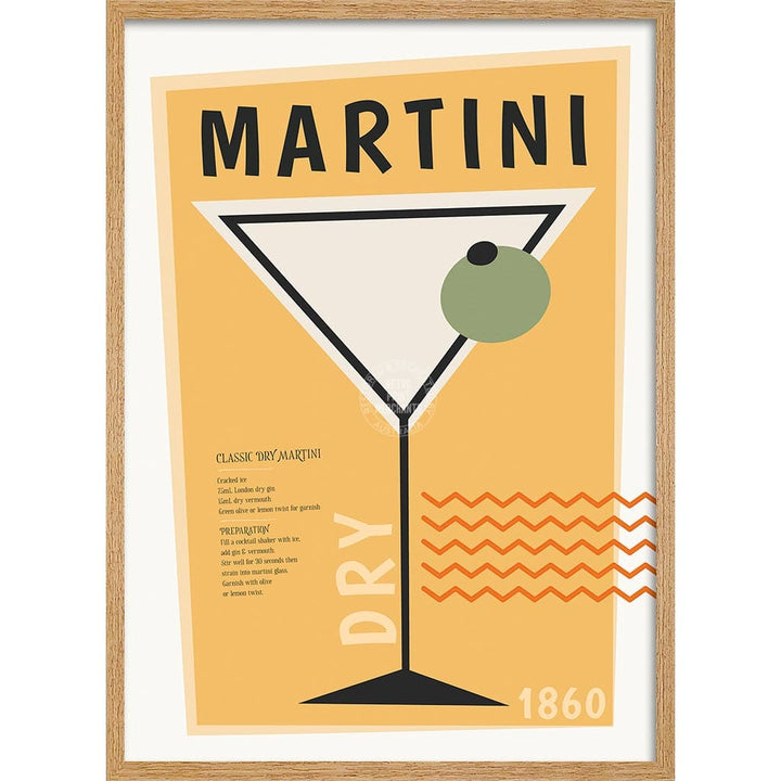 Dry Martini Cocktail | Worldwide A4 210 X 297Mm 8.3 11.7 Inches / Framed Print: Natural Oak Timber