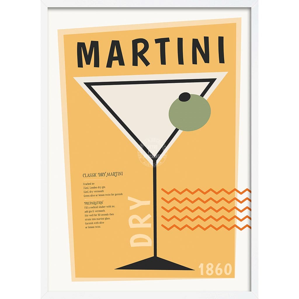 Dry Martini Cocktail | Worldwide A4 210 X 297Mm 8.3 11.7 Inches / Framed Print: White Timber Print