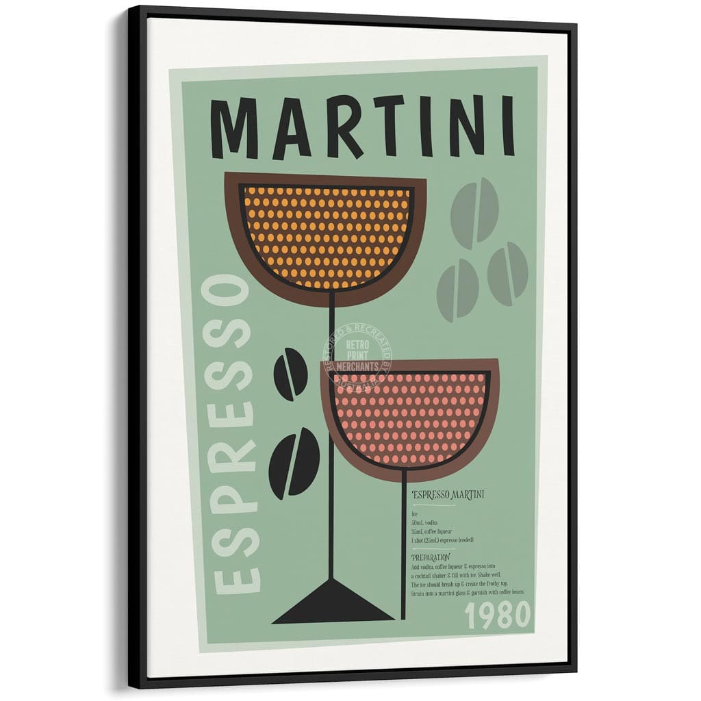 Espresso Martini Cocktail | Worldwide A4 210 X 297Mm 8.3 11.7 Inches / Canvas Floating Frame: Black