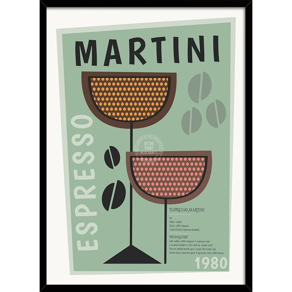 Espresso Martini Cocktail | Worldwide A4 210 X 297Mm 8.3 11.7 Inches / Framed Print: Black Timber