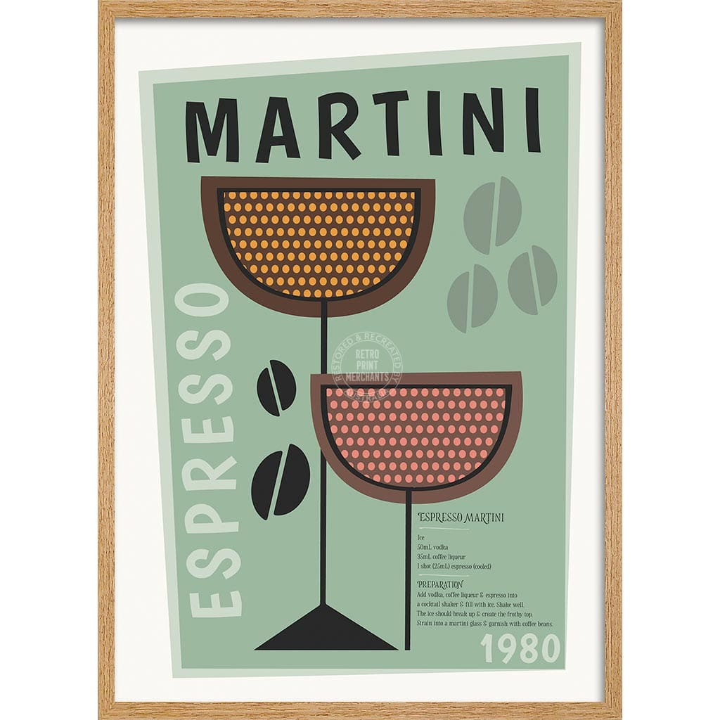 Espresso Martini Cocktail | Worldwide A4 210 X 297Mm 8.3 11.7 Inches / Framed Print: Natural Oak