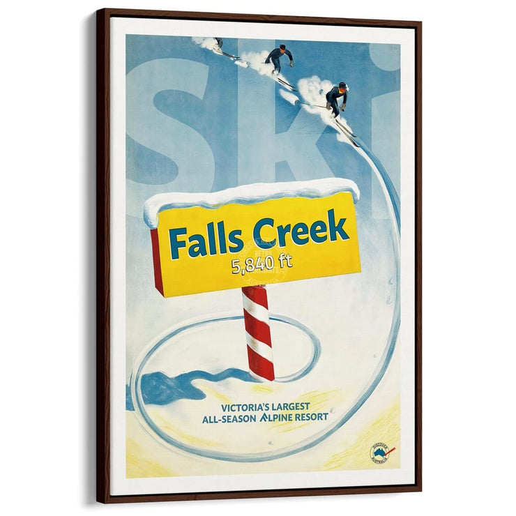 Falls Creek | Australia A3 297 X 420Mm 11.7 16.5 Inches / Canvas Floating Frame - Dark Oak Timber