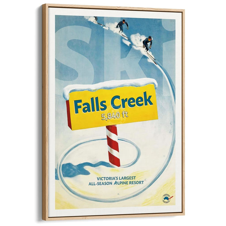 Falls Creek | Australia A3 297 X 420Mm 11.7 16.5 Inches / Canvas Floating Frame - Natural Oak Timber