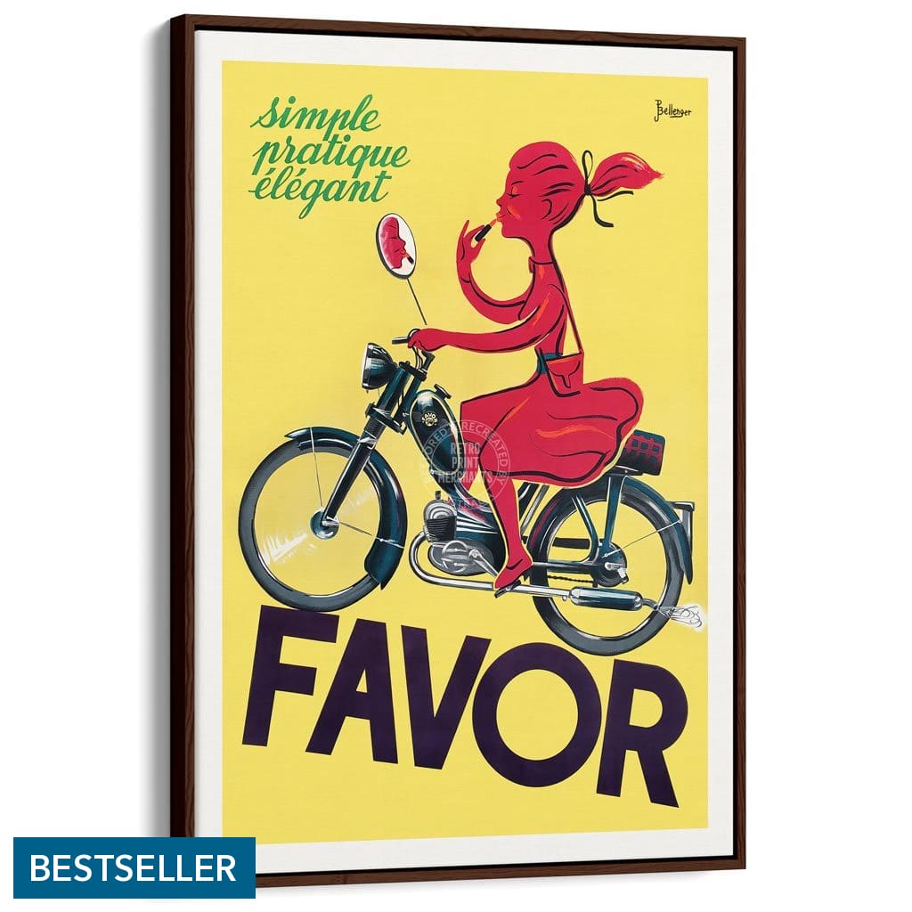 Favor Moped | France A3 297 X 420Mm 11.7 16.5 Inches / Canvas Floating Frame - Dark Oak Timber Print