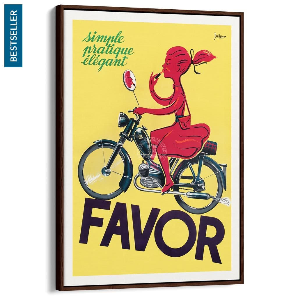 Favor Moped | France A3 297 X 420Mm 11.7 16.5 Inches / Canvas Floating Frame - Dark Oak Timber Print