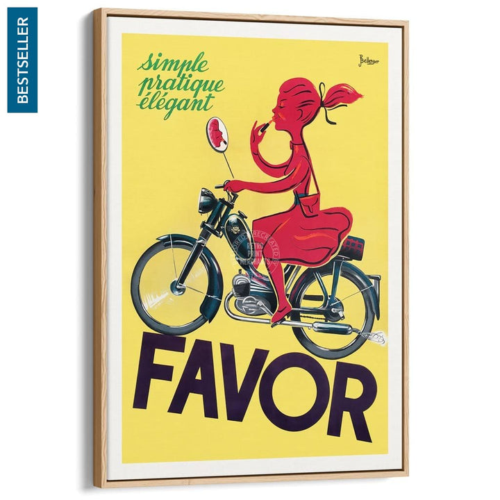 Favor Moped | France A3 297 X 420Mm 11.7 16.5 Inches / Canvas Floating Frame - Natural Oak Timber