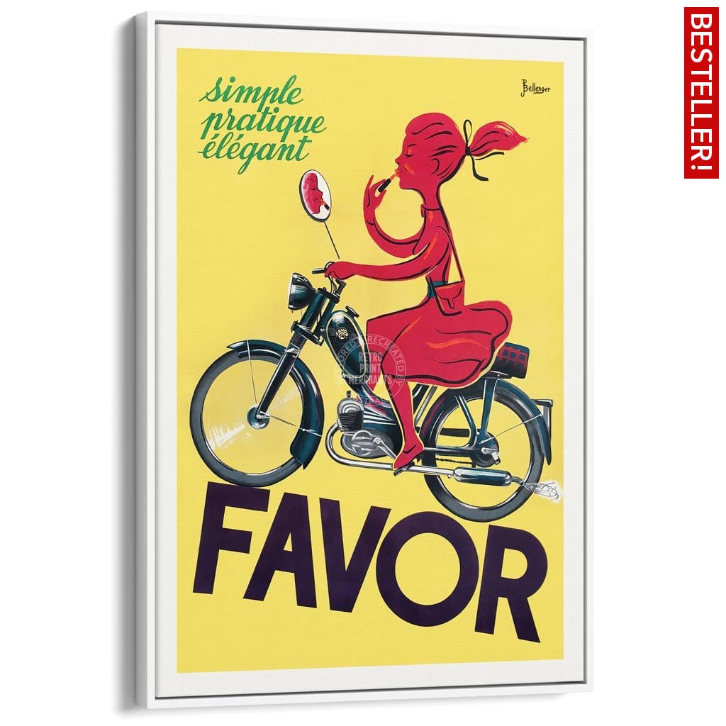 Favor Moped | France A3 297 X 420Mm 11.7 16.5 Inches / Canvas Floating Frame - White Timber Print