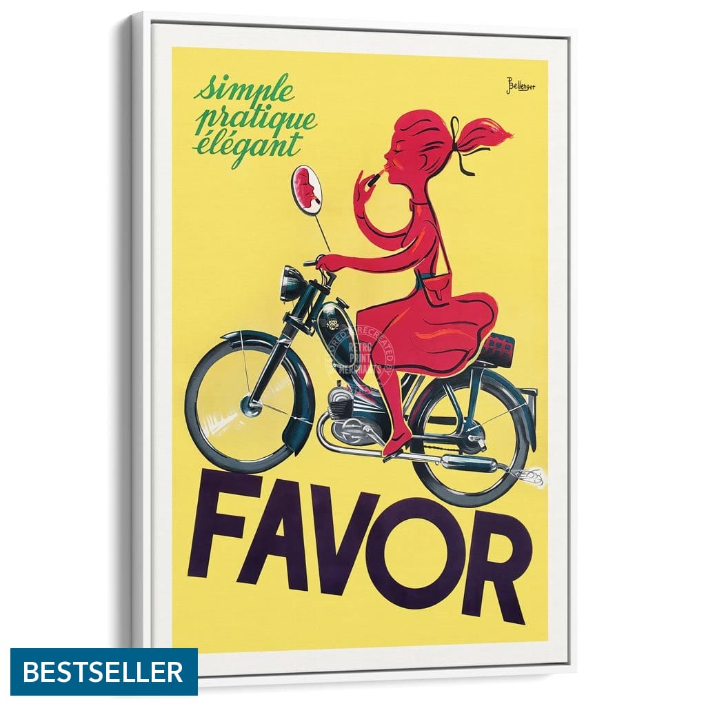 Favor Moped | France A3 297 X 420Mm 11.7 16.5 Inches / Canvas Floating Frame - White Timber Print