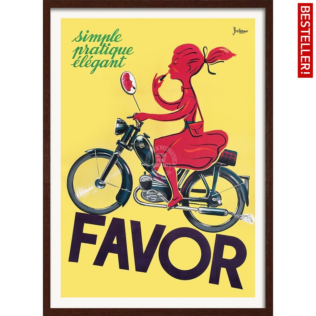 Favor Moped | France A3 297 X 420Mm 11.7 16.5 Inches / Framed Print - Dark Oak Timber Art