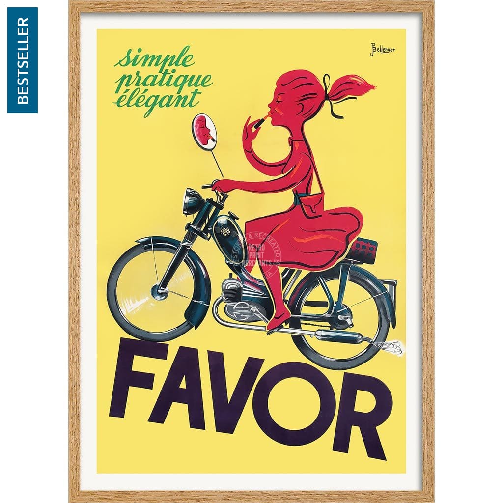 Favor Moped | France A3 297 X 420Mm 11.7 16.5 Inches / Framed Print - Natural Oak Timber Art