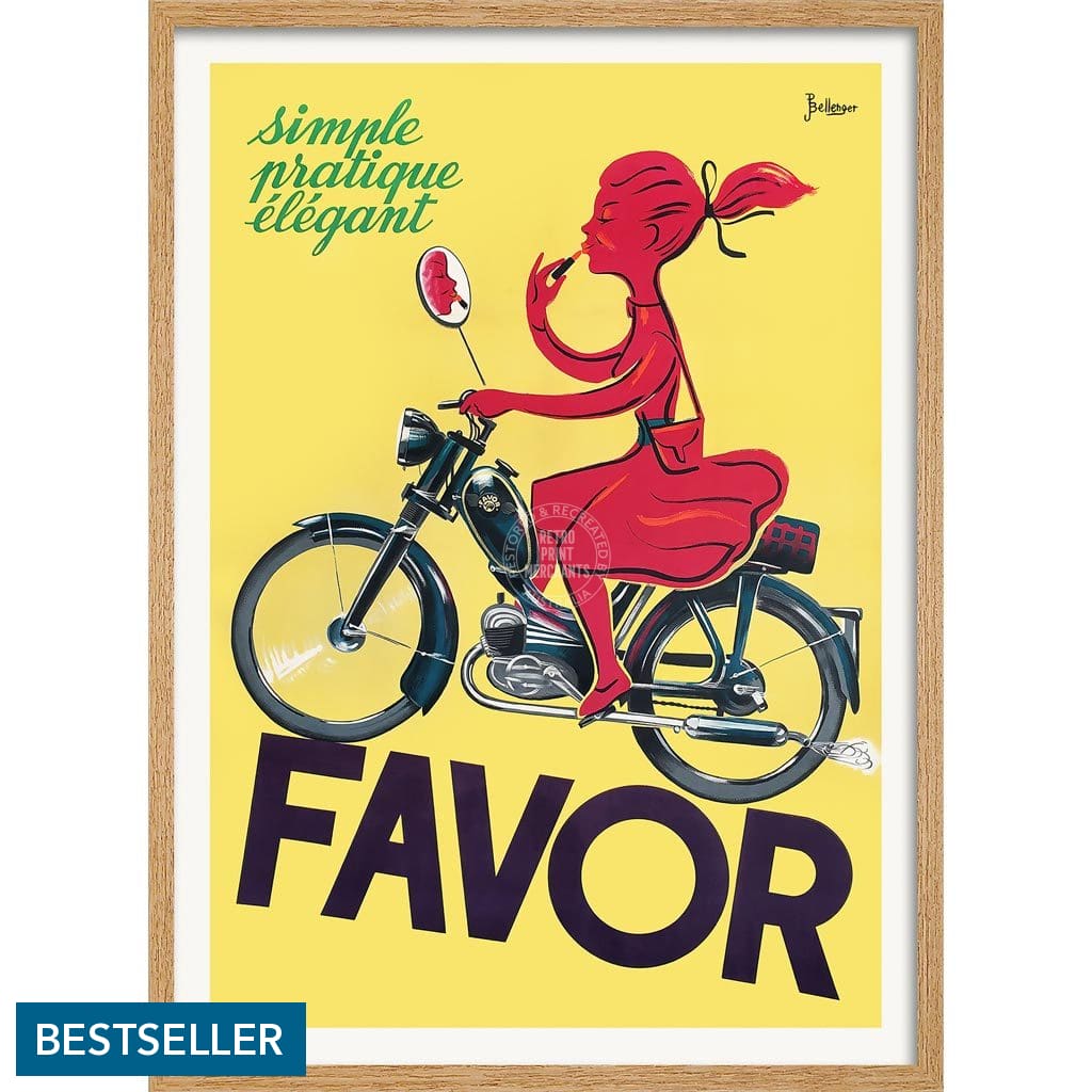Favor Moped | France A3 297 X 420Mm 11.7 16.5 Inches / Framed Print - Natural Oak Timber Art