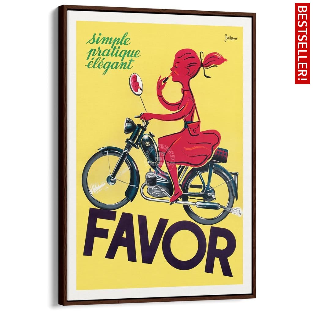 Favor Moped | France A3 297 X 420Mm 11.7 16.5 Inches / Canvas Floating Frame - Dark Oak Timber Print