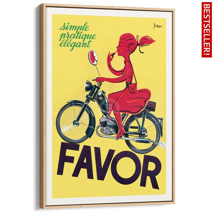 Favor Moped | France A3 297 X 420Mm 11.7 16.5 Inches / Canvas Floating Frame - Natural Oak Timber