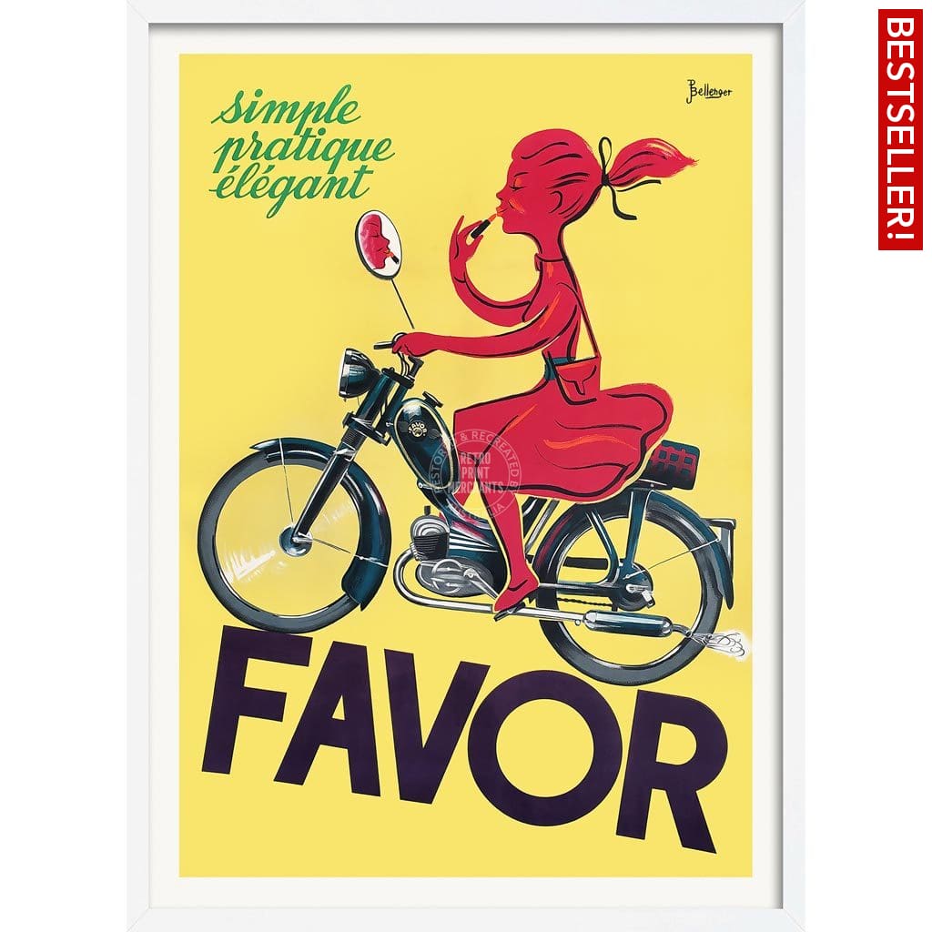 Favor Moped | France A3 297 X 420Mm 11.7 16.5 Inches / Framed Print - White Timber Art