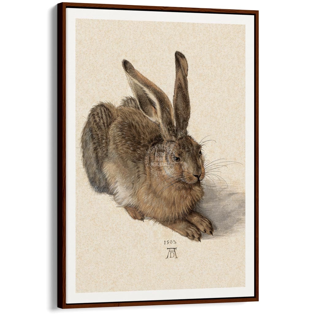 FIELD HARE | GERMANY A3 | 297 x 420mm | 11.7 x 16.5 inches / Canvas Floating Frame: Chocolate Oak Timber Print Art