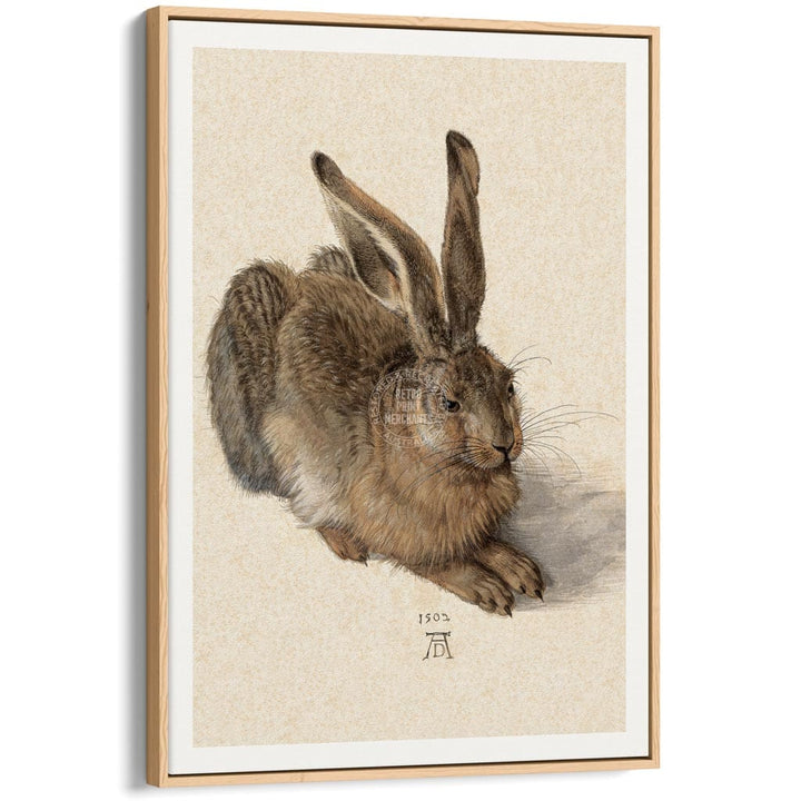 FIELD HARE | GERMANY A3 | 297 x 420mm | 11.7 x 16.5 inches / Canvas Floating Frame: Natural Oak Timber Print Art