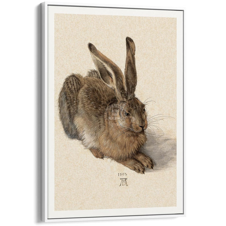 FIELD HARE | GERMANY A3 | 297 x 420mm | 11.7 x 16.5 inches / Canvas Floating Frame: White Timber Print Art