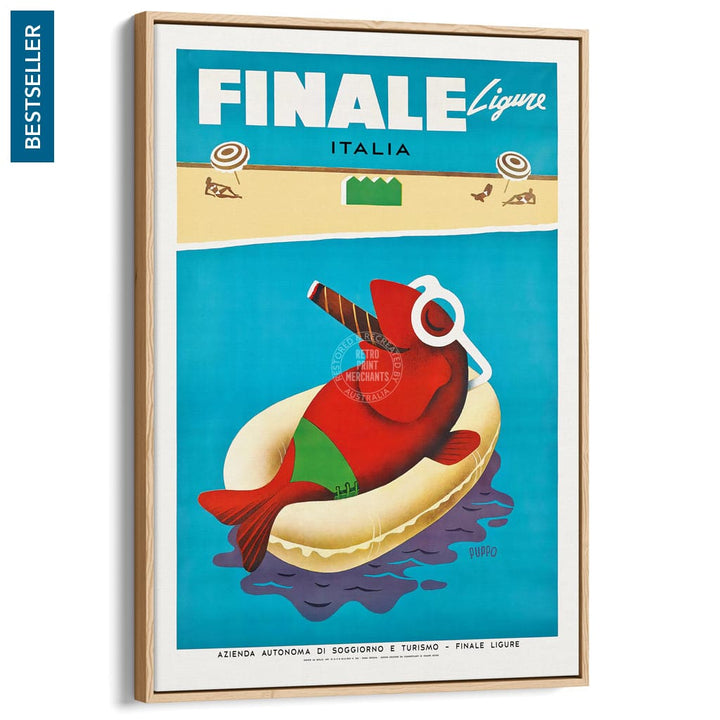 Finale Ligure | Italy A3 297 X 420Mm 11.7 16.5 Inches / Canvas Floating Frame - Natural Oak Timber