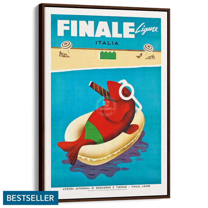 Finale Ligure | Italy A3 297 X 420Mm 11.7 16.5 Inches / Canvas Floating Frame - Dark Oak Timber