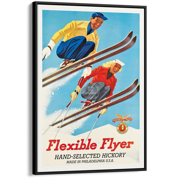 FLEXIBLE FLYER SKIS | UNITED STATES A3 | 297 x 420mm | 11.7 x 16.5 inches / Canvas Floating Frame: Black Timber Print