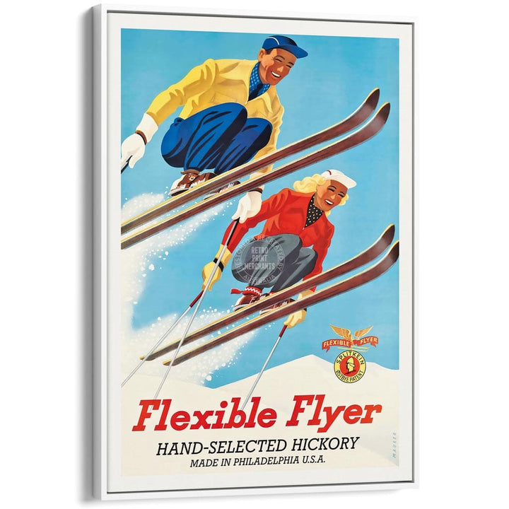 FLEXIBLE FLYER SKIS | UNITED STATES A3 | 297 x 420mm | 11.7 x 16.5 inches / Canvas Floating Frame: White Timber Print