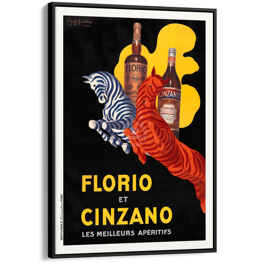 FLORIO CINZANO 1930 | FRANCE A3 | 297 x 420mm | 11.7 x 16.5 inches / Canvas Floating Frame: Black Timber Print Art