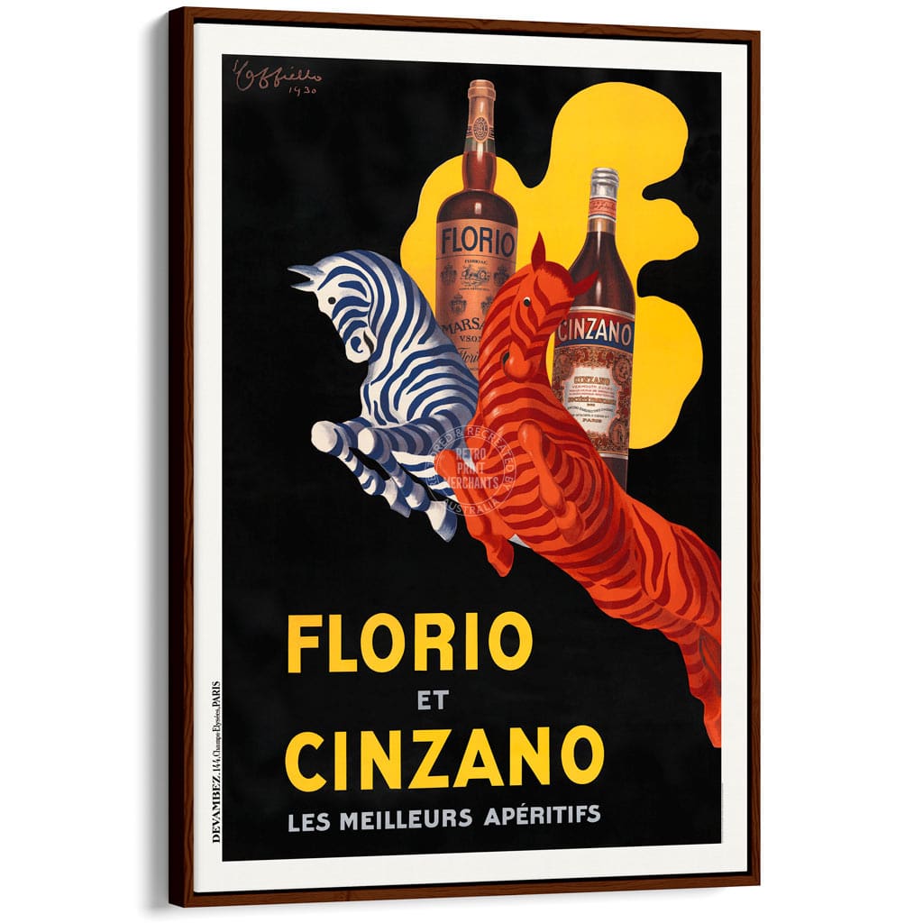 FLORIO CINZANO 1930 | FRANCE A3 | 297 x 420mm | 11.7 x 16.5 inches / Canvas Floating Frame: Chocolate Oak Timber Print