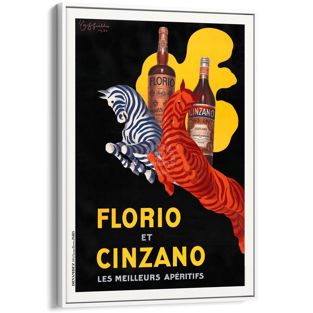 FLORIO CINZANO 1930 | FRANCE A3 | 297 x 420mm | 11.7 x 16.5 inches / Canvas Floating Frame: White Timber Print Art