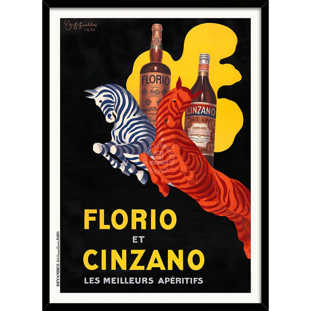 FLORIO CINZANO 1930 | FRANCE A3 | 297 x 420mm | 11.7 x 16.5 inches / Framed Print: Black Timber Print Art