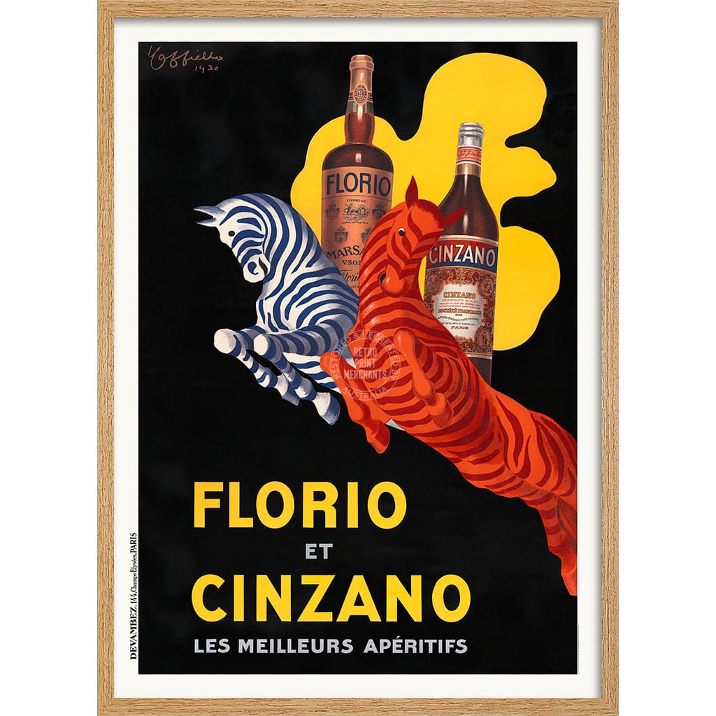 FLORIO CINZANO 1930 | FRANCE A3 | 297 x 420mm | 11.7 x 16.5 inches / Framed Print: Natural Oak Timber Print Art