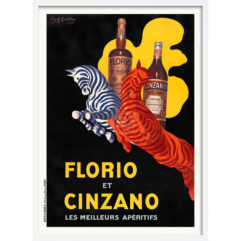 FLORIO CINZANO 1930 | FRANCE A3 | 297 x 420mm | 11.7 x 16.5 inches / Framed Print: White Timber Print Art