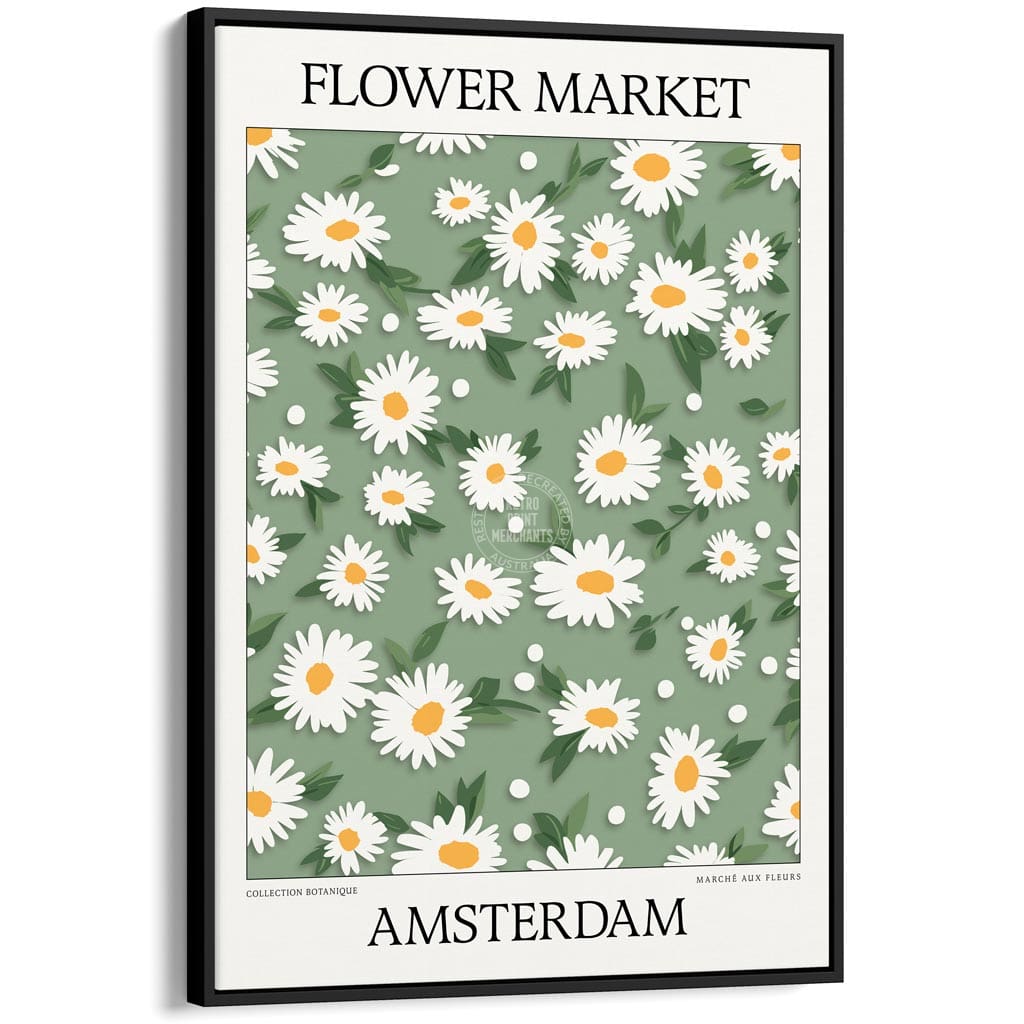 Flower Market | Amsterdam Or Personalise It! A4 210 X 297Mm 8.3 11.7 Inches / Canvas Floating Frame: