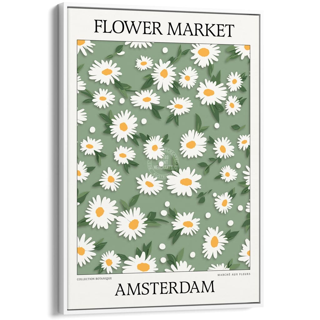 Flower Market | Amsterdam Or Personalise It! A4 210 X 297Mm 8.3 11.7 Inches / Canvas Floating Frame:
