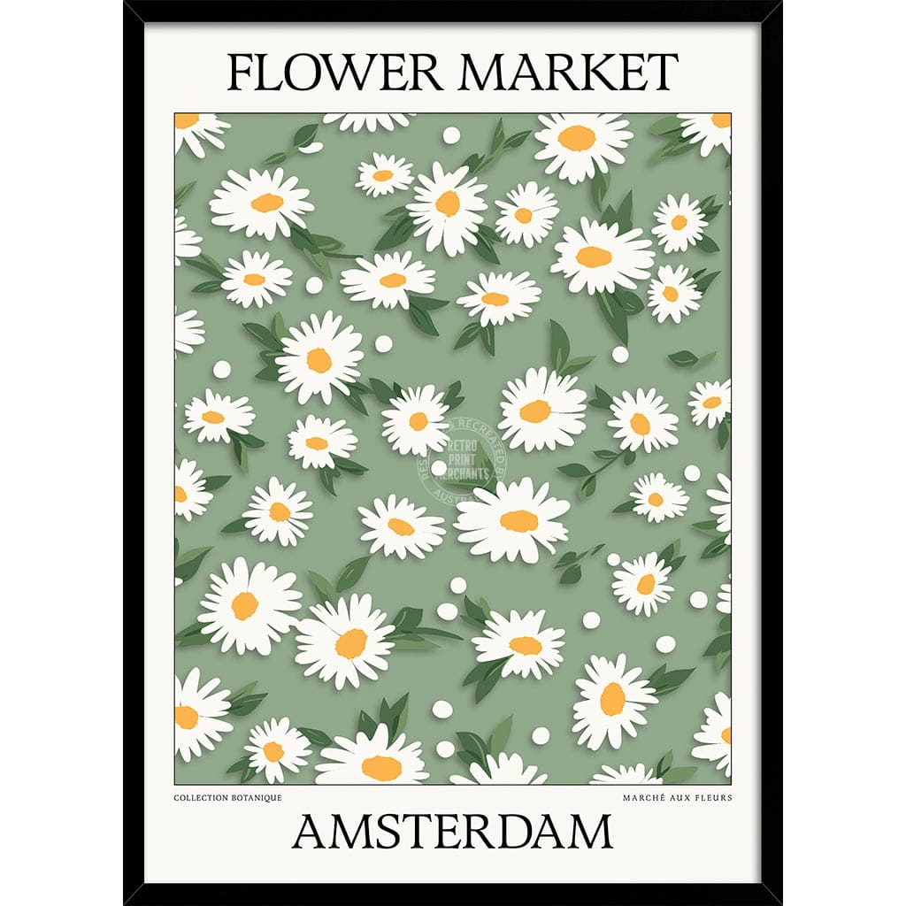 Flower Market | Amsterdam Or Personalise It! A4 210 X 297Mm 8.3 11.7 Inches / Framed Print: Black