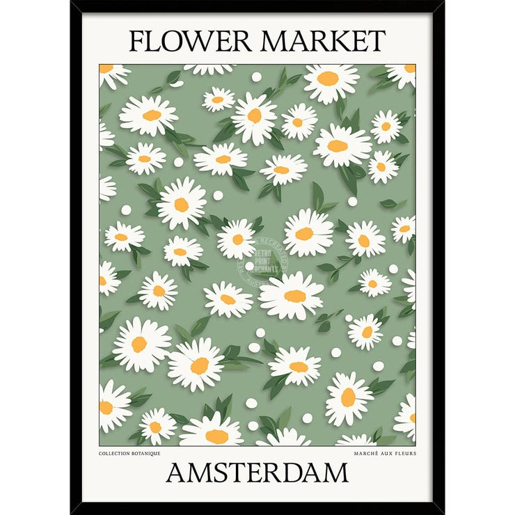 Flower Market | Amsterdam Or Personalise It! A4 210 X 297Mm 8.3 11.7 Inches / Framed Print: Black