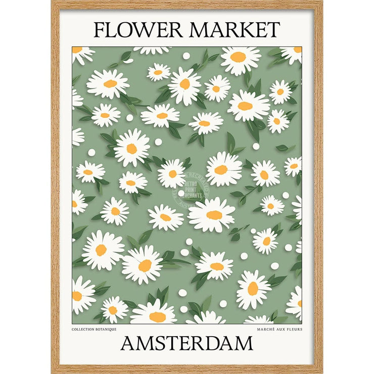 Flower Market | Amsterdam Or Personalise It! A4 210 X 297Mm 8.3 11.7 Inches / Framed Print: Natural
