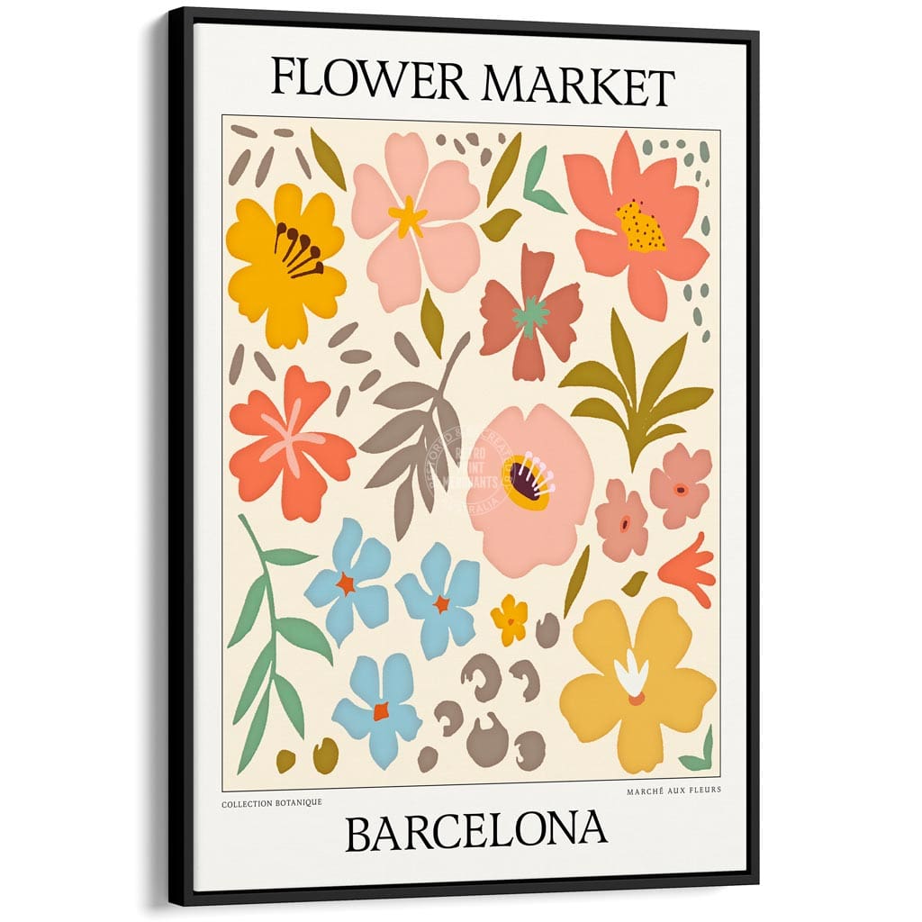 Flower Market | Barcelona Or Personalise It! A4 210 X 297Mm 8.3 11.7 Inches / Canvas Floating Frame: