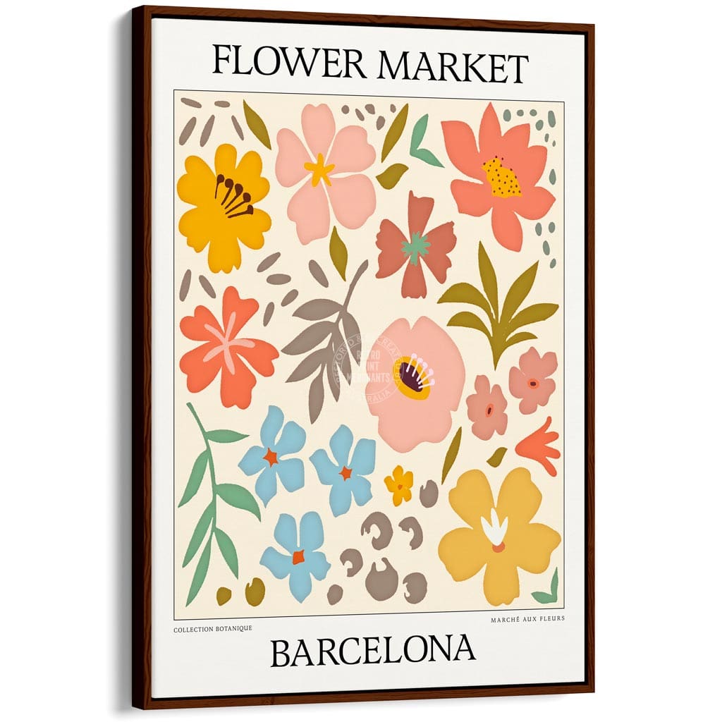 Flower Market | Barcelona Or Personalise It! A4 210 X 297Mm 8.3 11.7 Inches / Canvas Floating Frame: