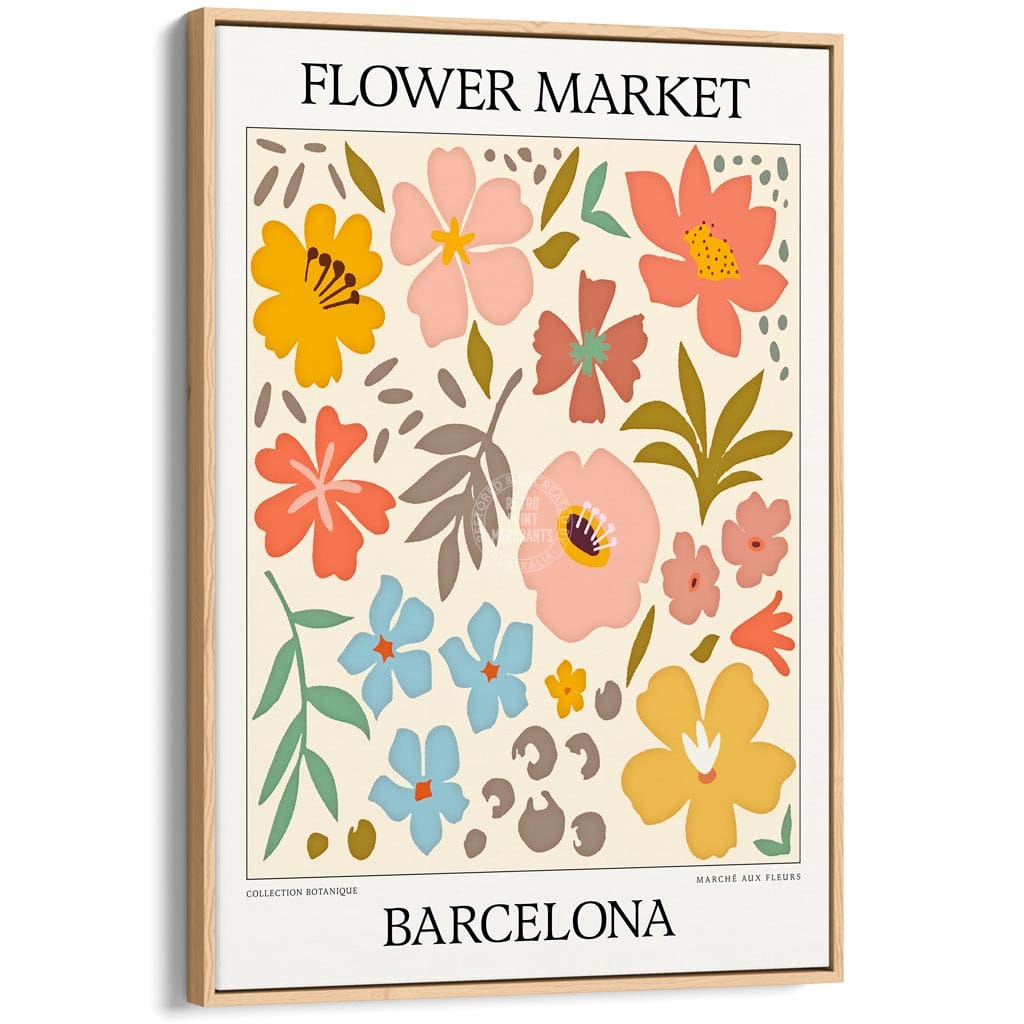 Flower Market | Barcelona Or Personalise It! A4 210 X 297Mm 8.3 11.7 Inches / Canvas Floating Frame: