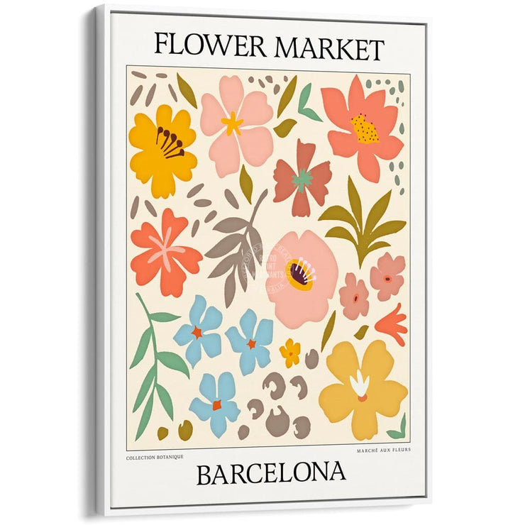 Flower Market | Barcelona Or Personalise It! A4 210 X 297Mm 8.3 11.7 Inches / Canvas Floating Frame:
