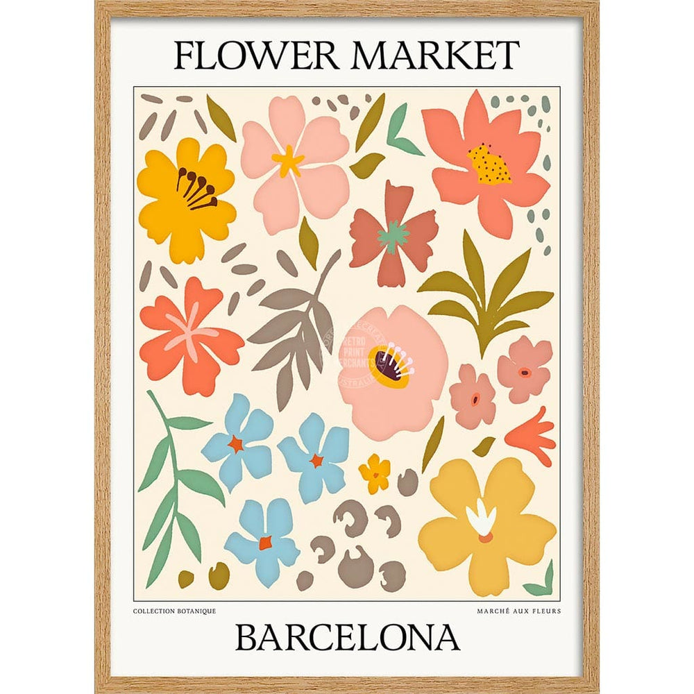 Flower Market | Barcelona Or Personalise It! A4 210 X 297Mm 8.3 11.7 Inches / Framed Print: Natural
