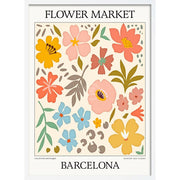 Flower Market | Barcelona Or Personalise It! A4 210 X 297Mm 8.3 11.7 Inches / Framed Print: White