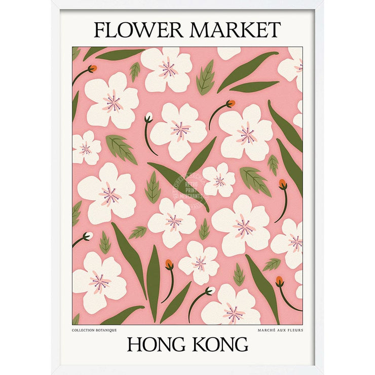 Flower Market | Hong Kong Or Personalise It! A4 210 X 297Mm 8.3 11.7 Inches / Framed Print: White
