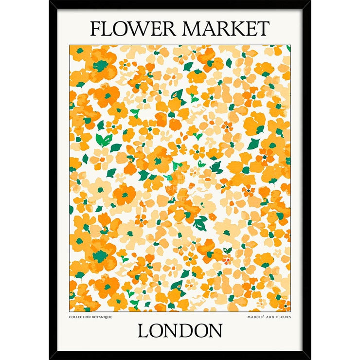 Flower Market | London Or Personalise It! A4 210 X 297Mm 8.3 11.7 Inches / Framed Print: Black