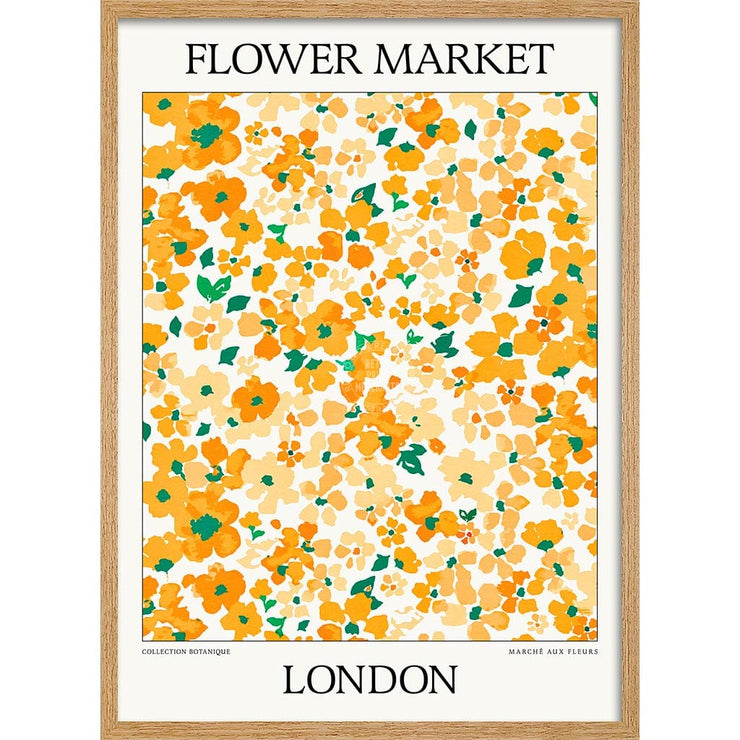 Flower Market | London Or Personalise It! A4 210 X 297Mm 8.3 11.7 Inches / Framed Print: Natural Oak