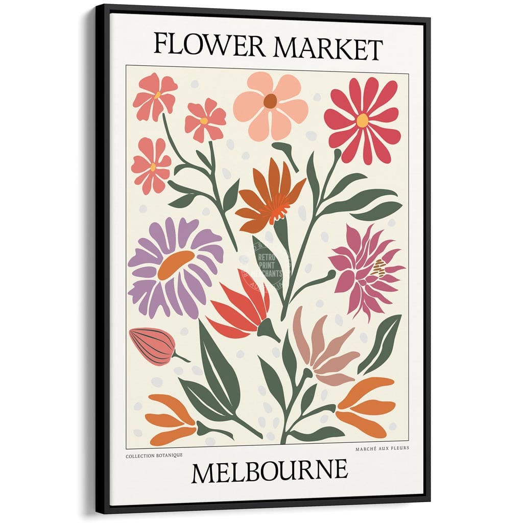 Flower Market | Melbourne Or Personalise It! A4 210 X 297Mm 8.3 11.7 Inches / Canvas Floating Frame: