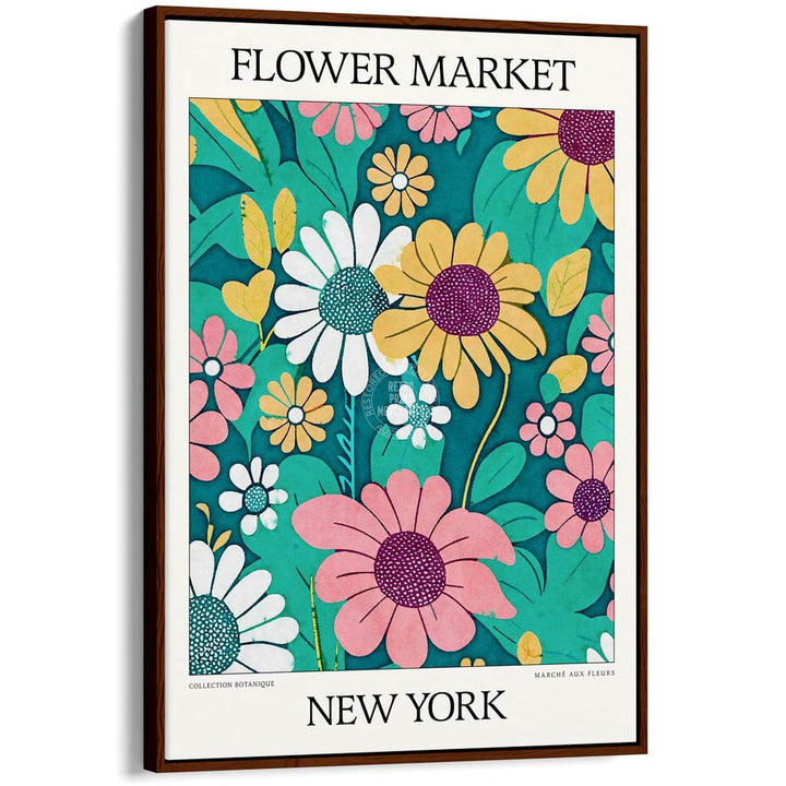 Flower Market | New York Or Personalise It! A4 210 X 297Mm 8.3 11.7 Inches / Canvas Floating Frame: