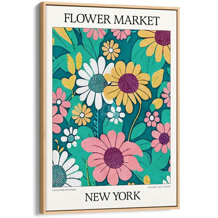 Flower Market | New York Or Personalise It! A4 210 X 297Mm 8.3 11.7 Inches / Canvas Floating Frame: