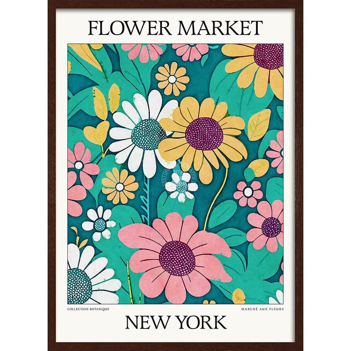 Flower Market | New York Or Personalise It! A4 210 X 297Mm 8.3 11.7 Inches / Framed Print: Chocolate